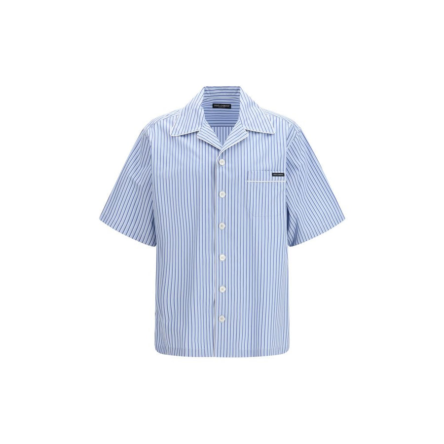 Dolce & Gabbana Blaues Baumwoll-Kurzarmhemd