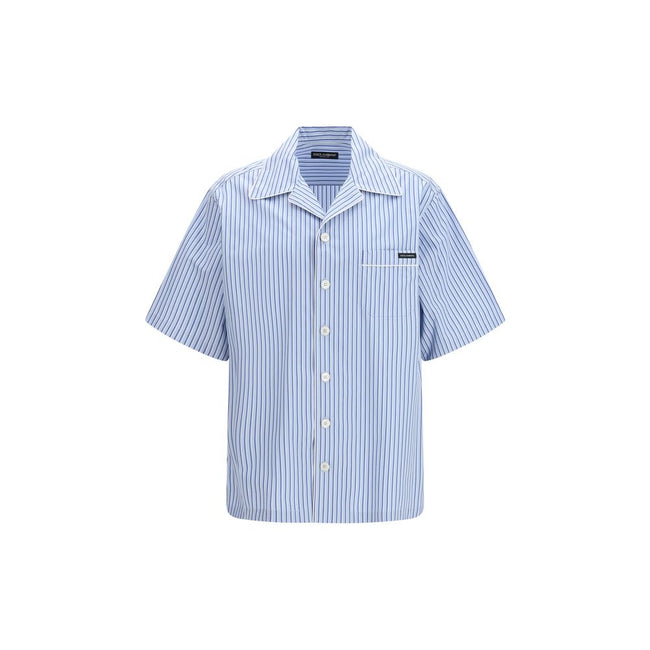 Dolce & Gabbana Blaues Baumwoll-Kurzarmhemd