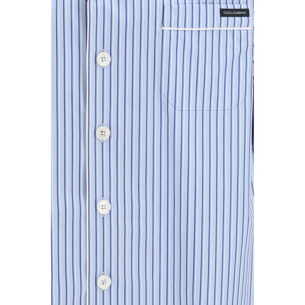 Dolce & Gabbana Blaues Baumwoll-Kurzarmhemd