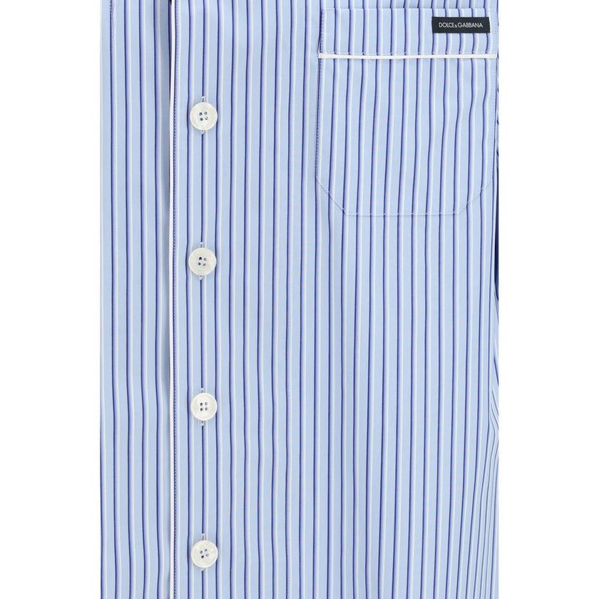 Dolce & Gabbana Blaues Baumwoll-Kurzarmhemd
