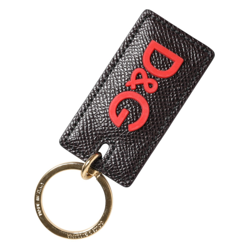 Dolce & Gabbana Schwarzer Kalbsleder-Schlüsselanhänger mit Logo-Metallring für Herren