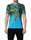 Dolce & Gabbana Blaues T-Shirt mit Palmenprint aus Baumwolle, Rundhalsausschnitt