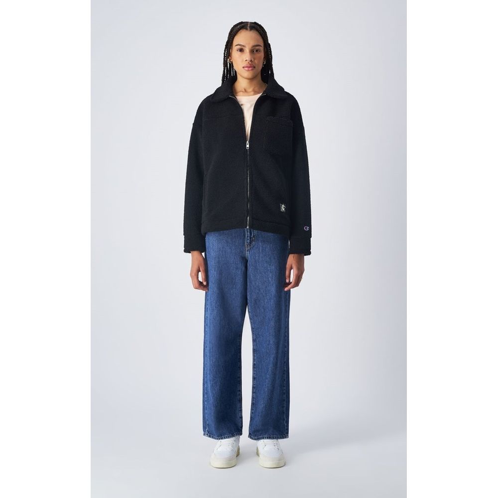 Champion Schwarze Polyester-Jacke in voller Länge