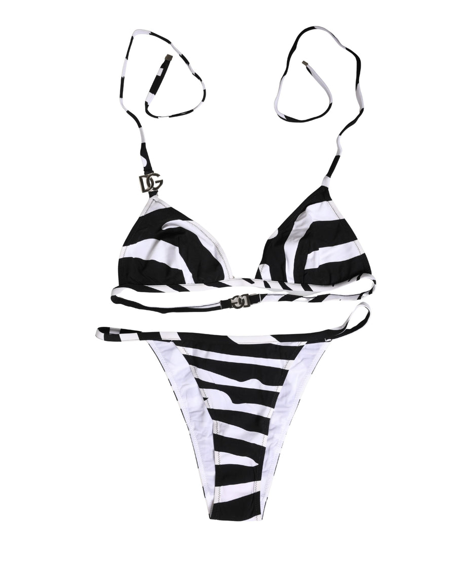 Dolce & Gabbana Bikini-Oberteil und -Unterteil mit schwarzem und weißem Zebramuster