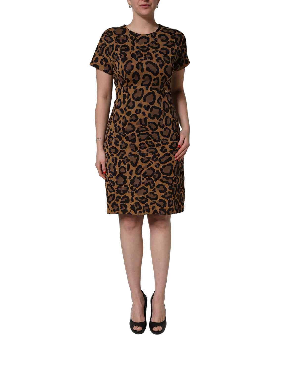 Dolce & Gabbana Brown Leopard Jacquard Knee-Length Dress