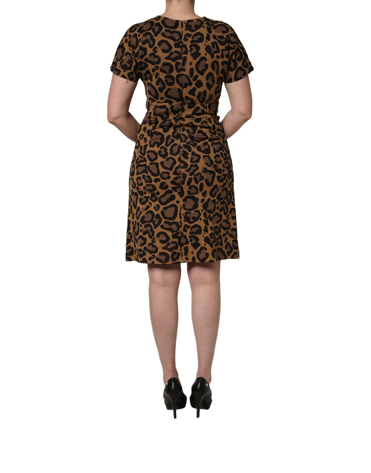 Dolce & Gabbana Brown Leopard Jacquard Knee-Length Dress