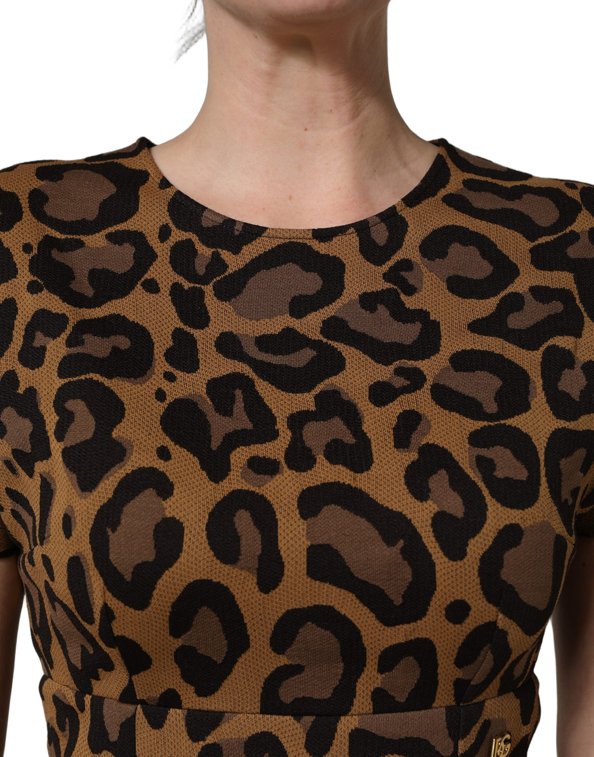 Dolce & Gabbana Brown Leopard Jacquard Knee-Length Dress