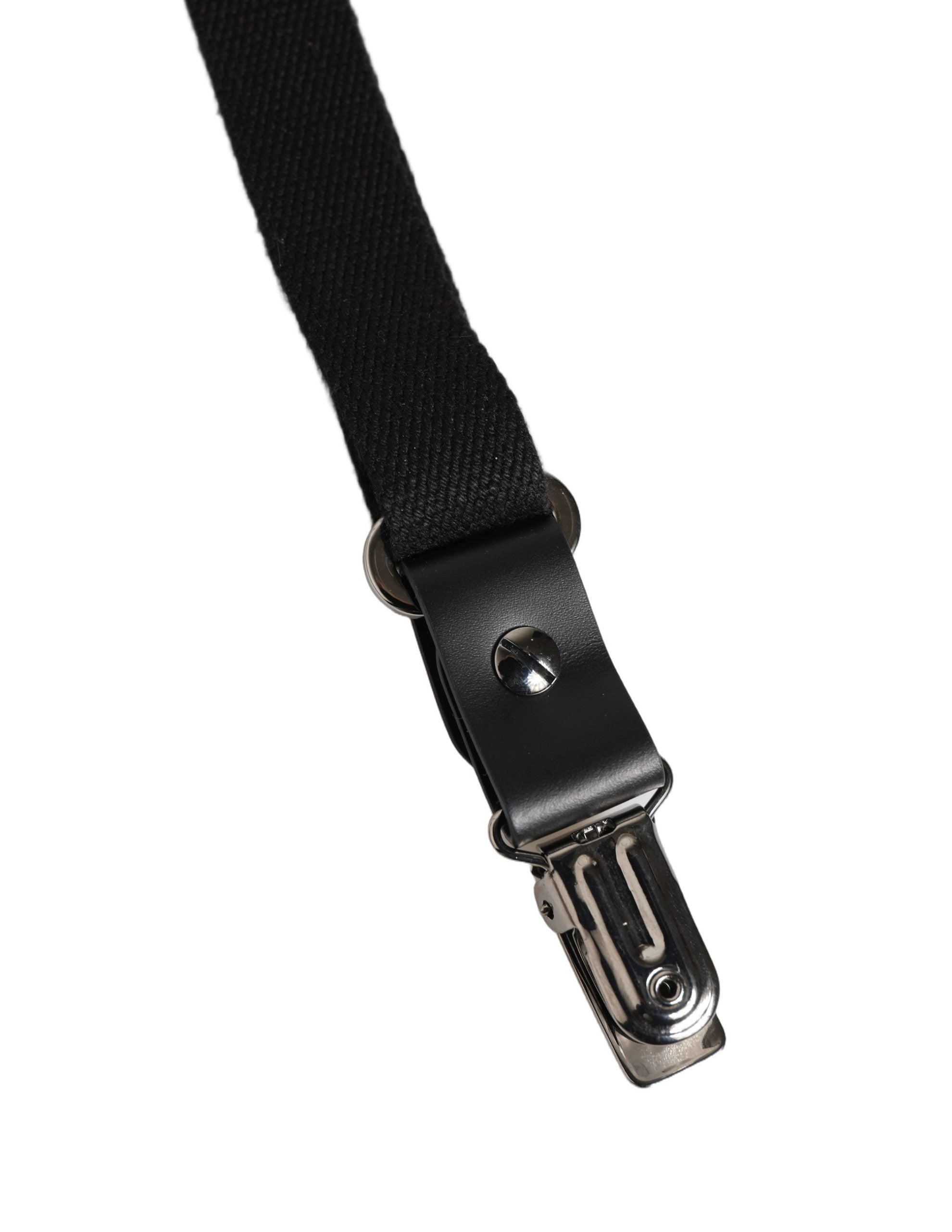 Dolce & Gabbana Schwarze Hosenträger aus Baumwolle und Leder mit elastischem Y-Rücken und Metallclips