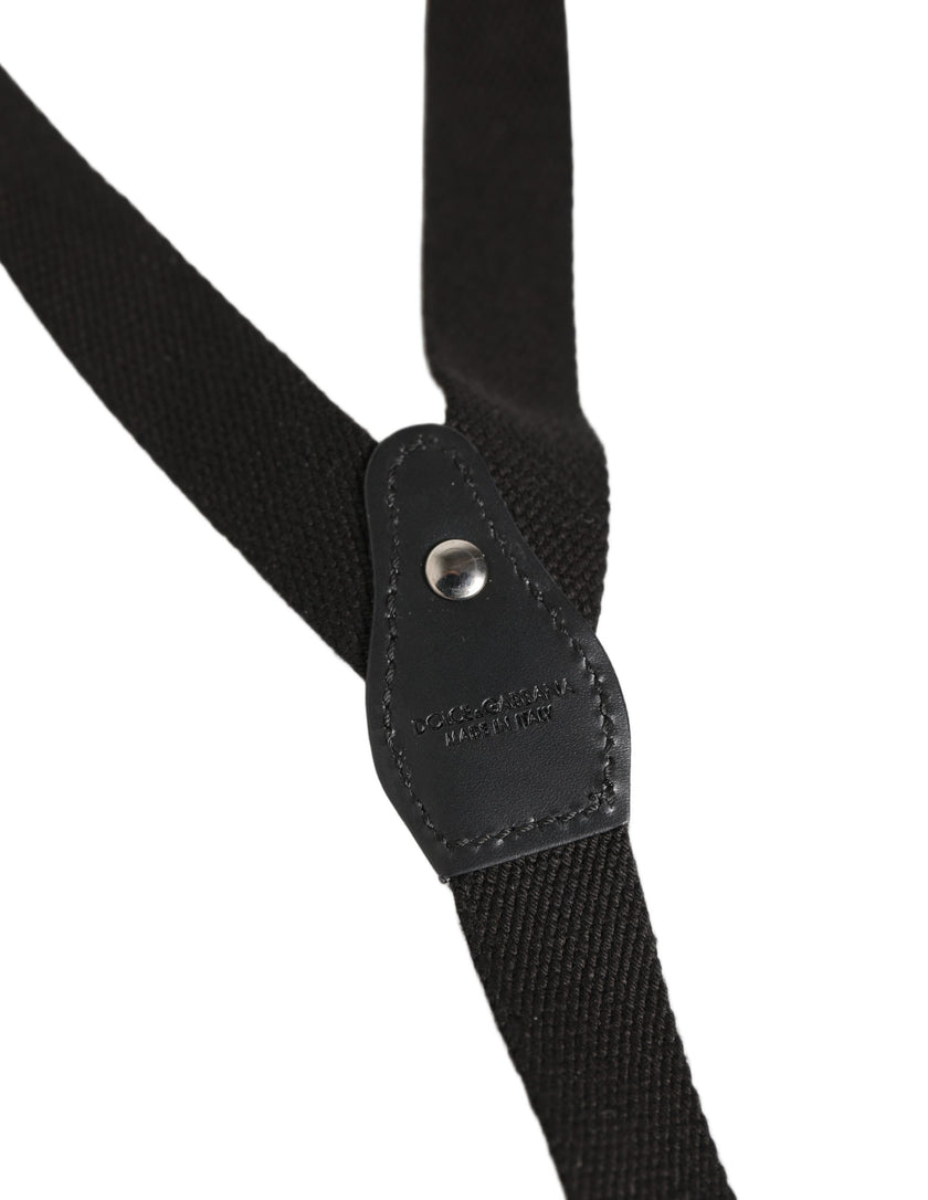 Dolce & Gabbana Schwarze Hosenträger aus Baumwolle und Leder mit elastischem Y-Rücken und Metallclips
