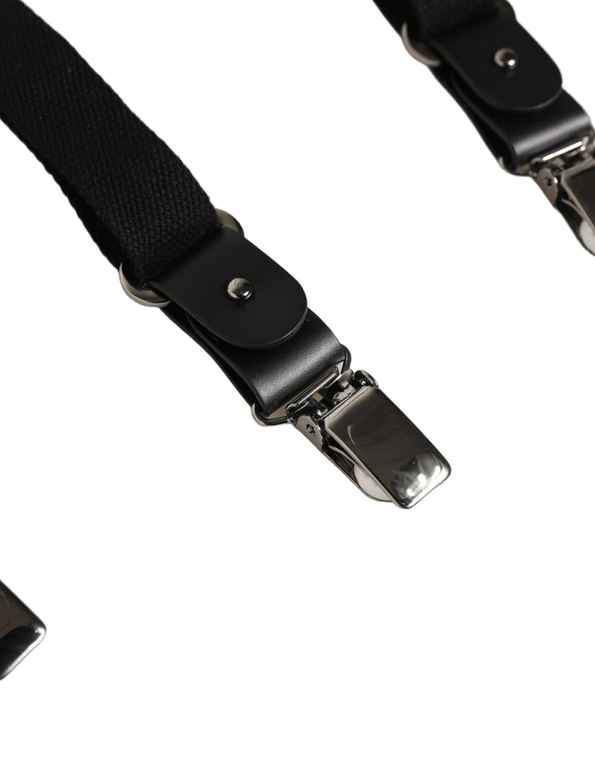 Dolce & Gabbana Schwarze Hosenträger aus Baumwolle und Leder mit elastischem Y-Rücken und Metallclips