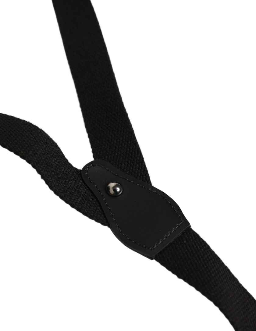Dolce & Gabbana Schwarze Hosenträger aus Baumwolle und Leder mit elastischem Y-Rücken und Metallclips