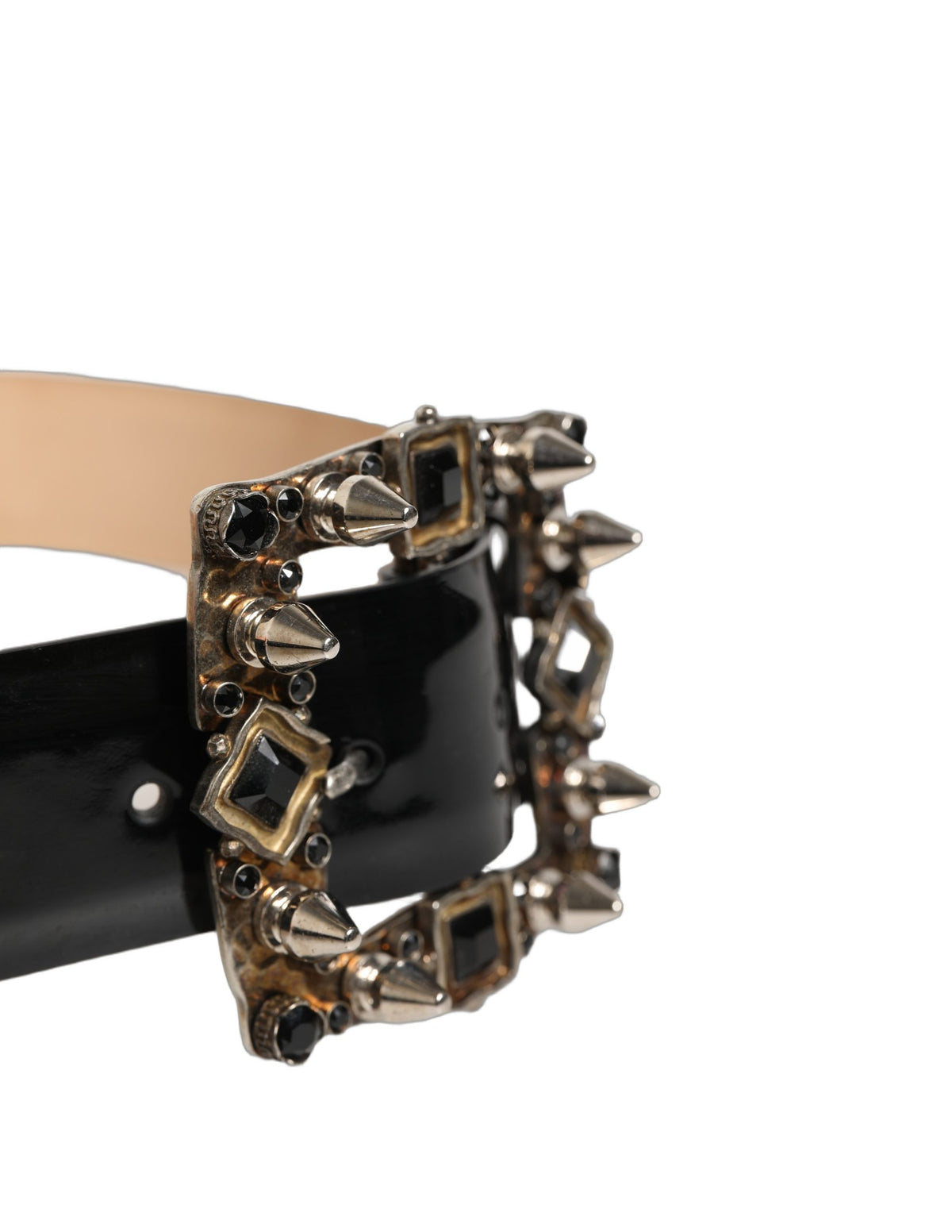 Dolce & Gabbana Black Leather Belt with Crystal and Metal Buckle