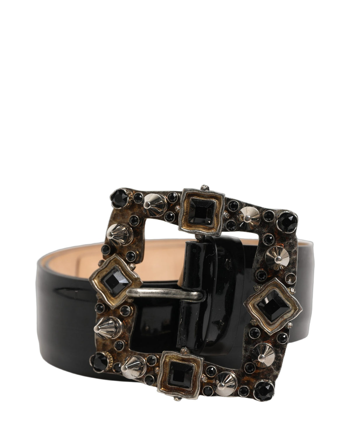 Dolce & Gabbana Black Leather Belt with Crystal and Metal Buckle