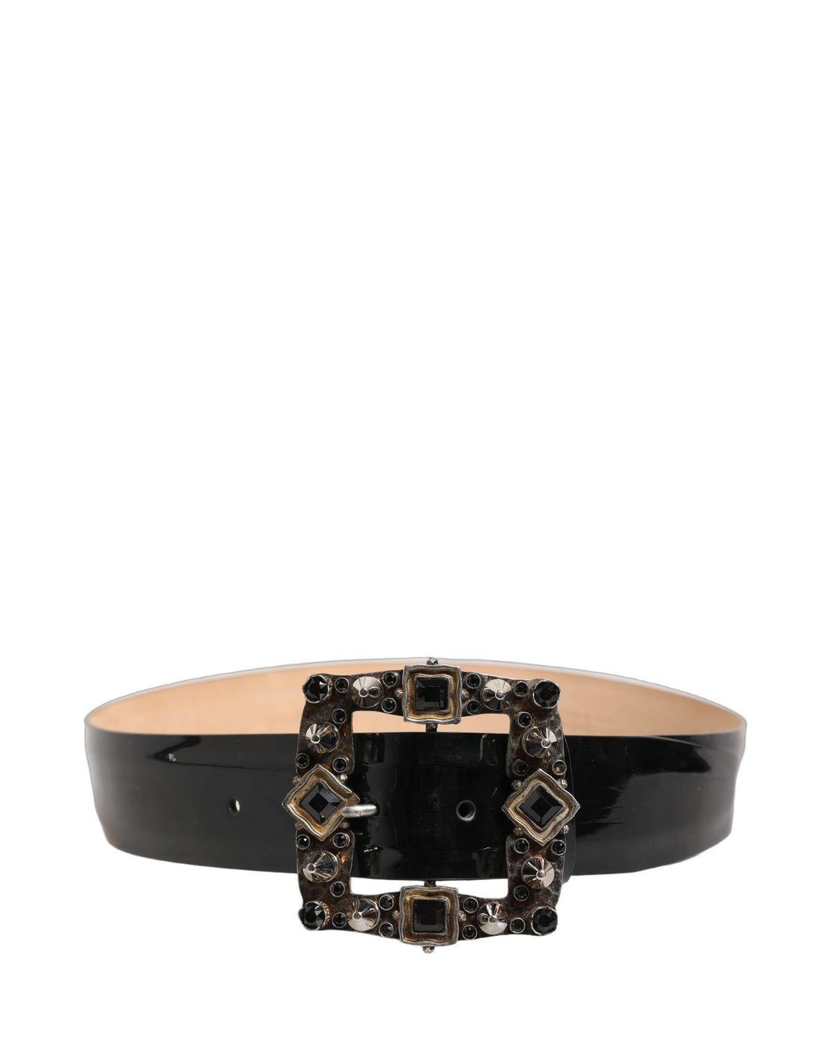 Dolce & Gabbana Black Leather Belt with Crystal and Metal Buckle