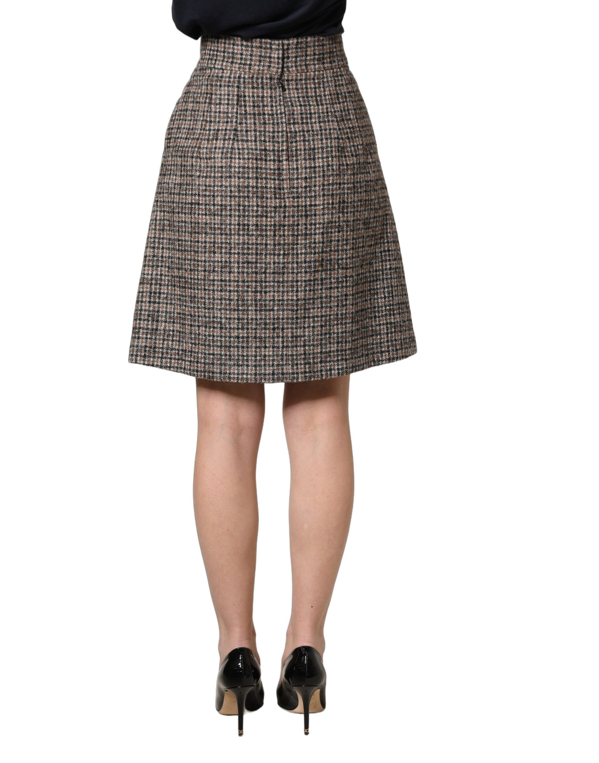 Dolce & Gabbana Brown High-Waisted Tweed Mini Skirt with Box Pleats