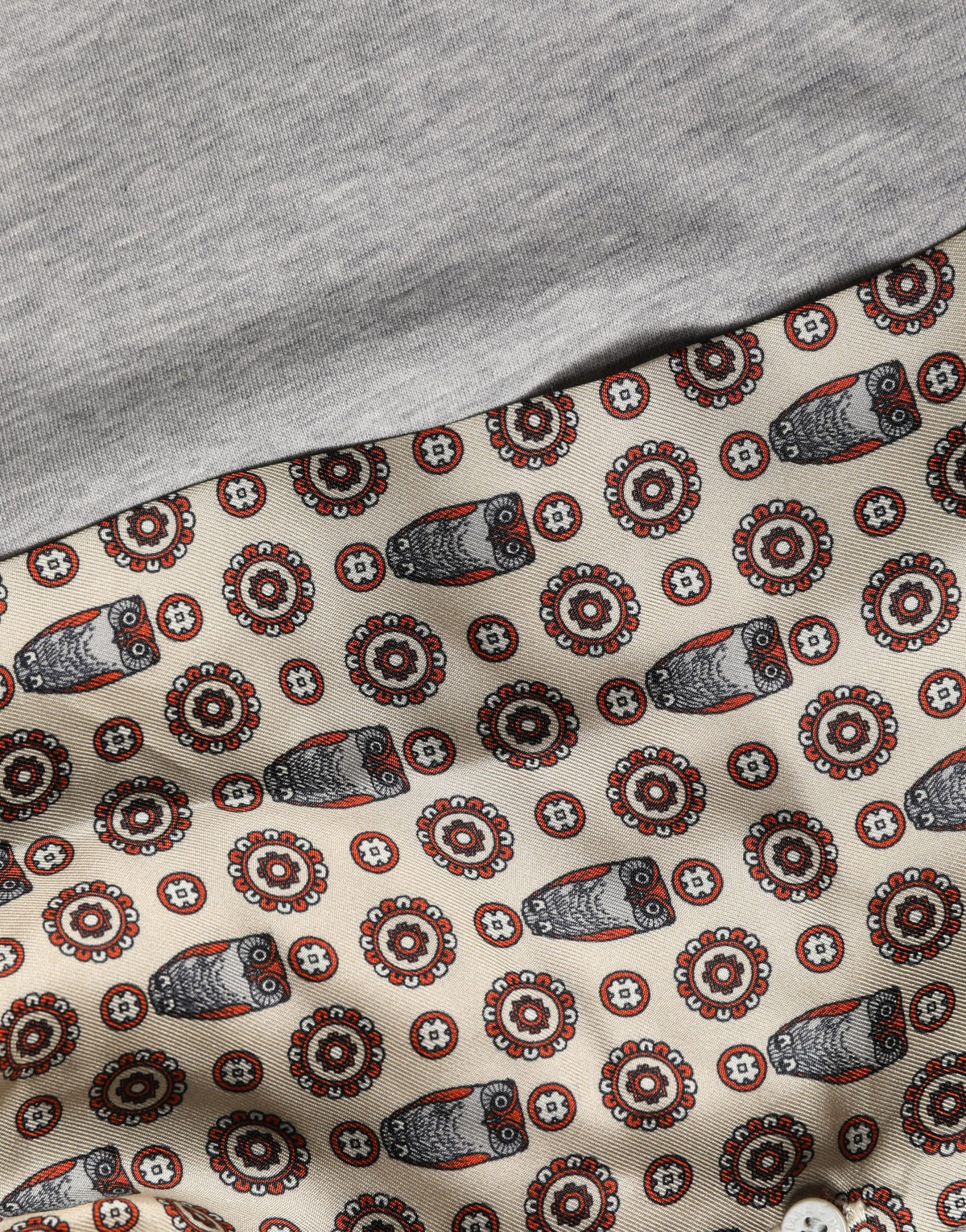 Dolce & Gabbana Grey Cotton V-Neck T-Shirt with Silk Scarf Detail