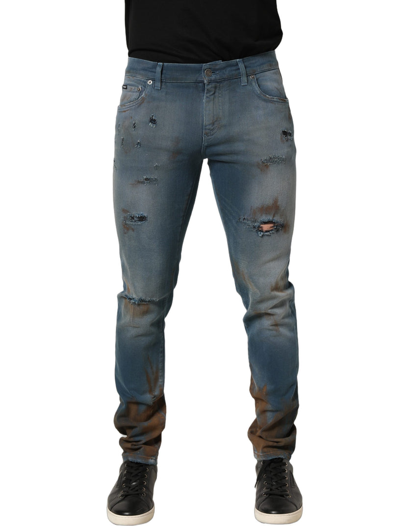 Dolce & Gabbana Blaue Skinny Jeans mit mittlerer Taille und Destroyed-Effekt