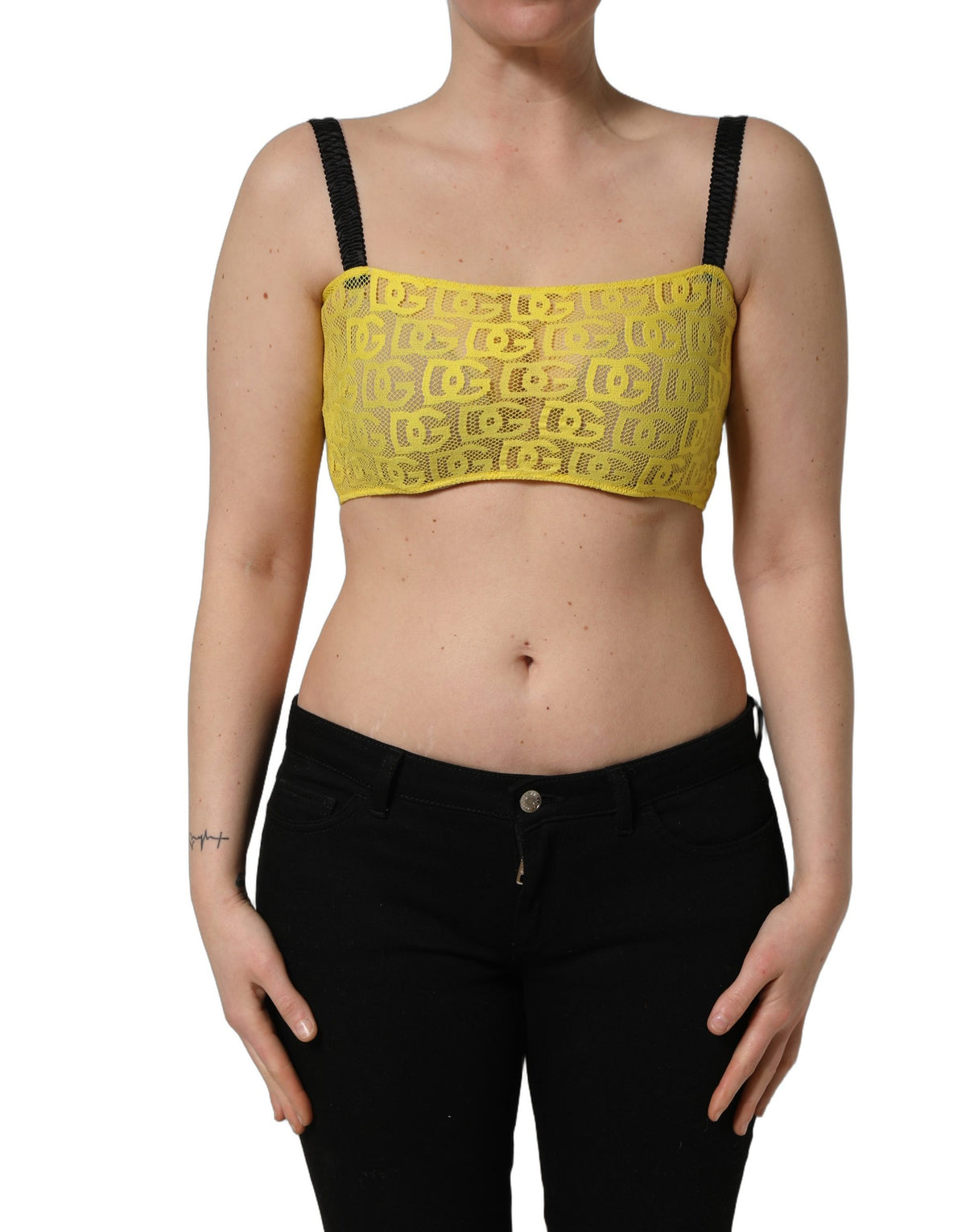 Dolce & Gabbana Yellow and black leopard print faux leather bra top