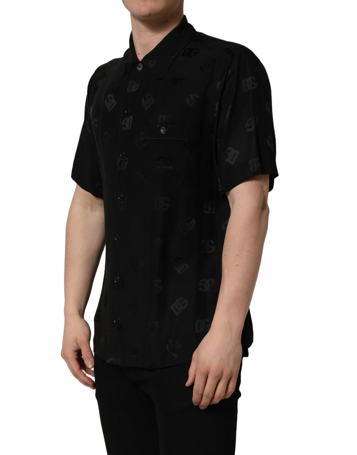 Dolce & Gabbana Herrenhemd mit kurzen Ärmeln und schwarzem Logo-Monogramm