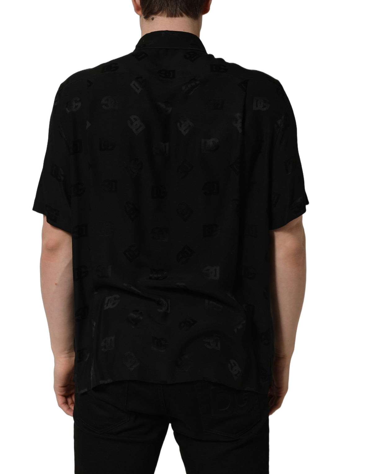 Dolce & Gabbana Herrenhemd mit kurzen Ärmeln und schwarzem Logo-Monogramm