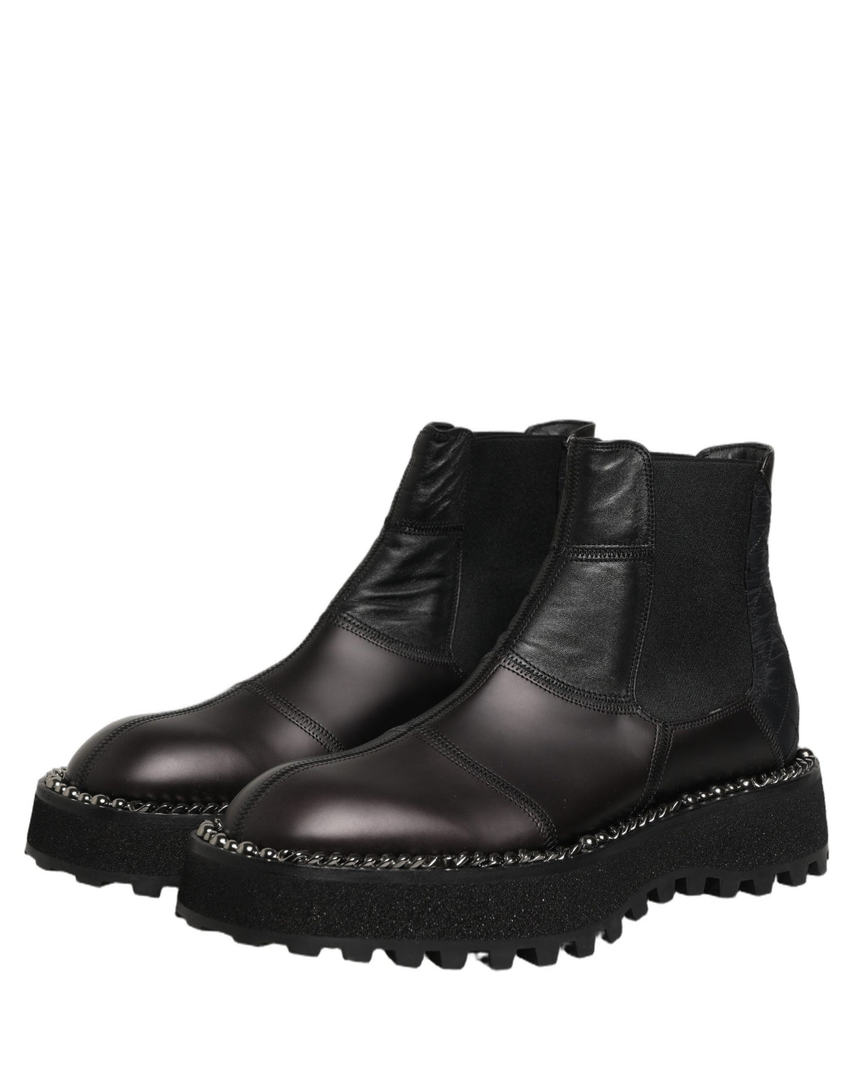 Dolce & Gabbana Black Leather Chelsea Boots, Men's Slip-On Shoes
