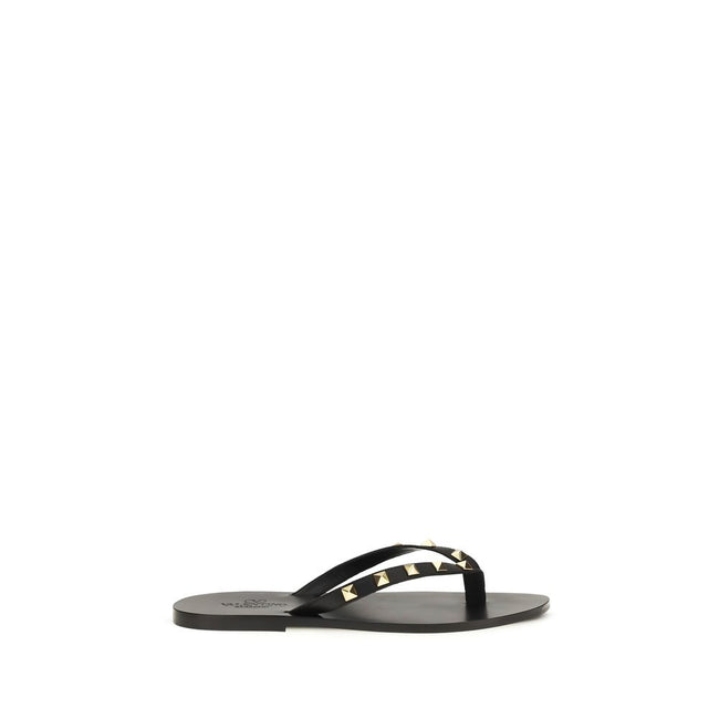 Valentino Garavani Schwarze Bos Taurus Kalbsleder-Flip-Flop-Sandalen