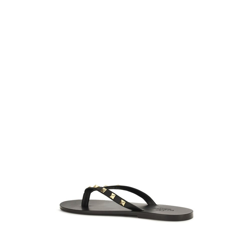 Valentino Garavani Schwarze Bos Taurus Kalbsleder-Flip-Flop-Sandalen