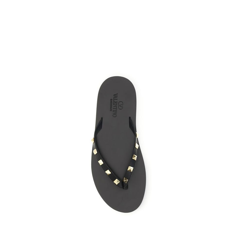 Valentino Garavani Schwarze Bos Taurus Kalbsleder-Flip-Flop-Sandalen