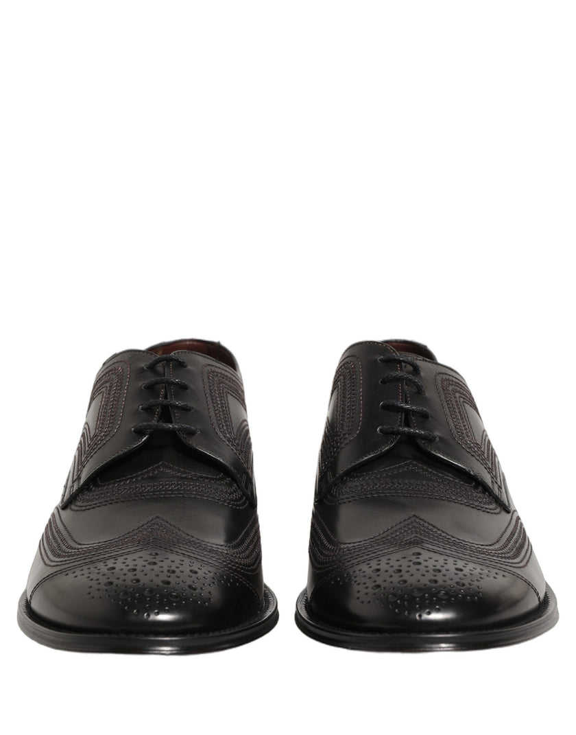 Dolce & Gabbana Schwarze Leder Derby-Schnürschuhe mit Stickerei