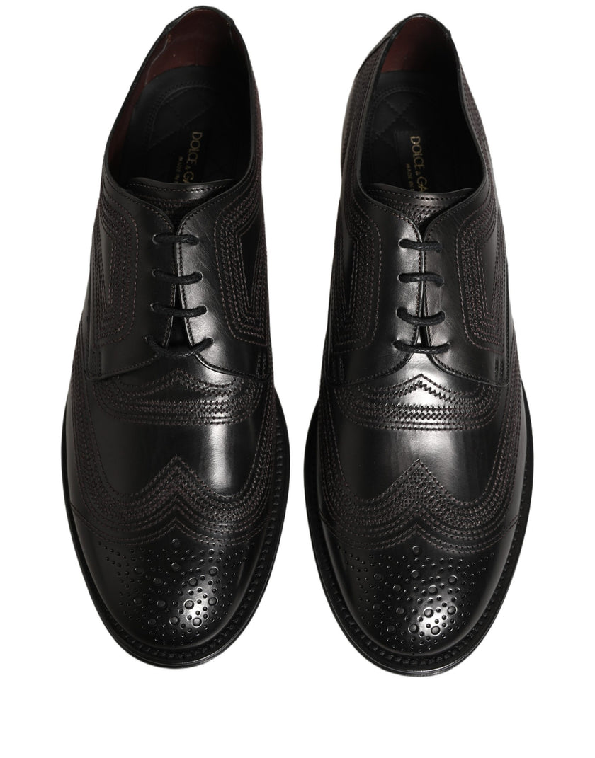 Dolce & Gabbana Schwarze Leder Derby-Schnürschuhe mit Stickerei