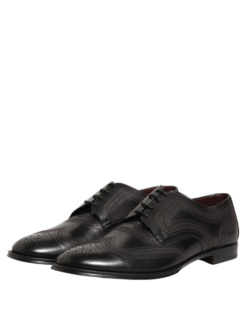 Dolce & Gabbana Schwarze Leder Derby-Schnürschuhe mit Stickerei