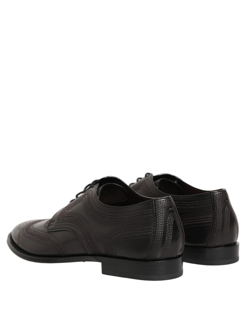 Dolce & Gabbana Schwarze Leder Derby-Schnürschuhe mit Stickerei