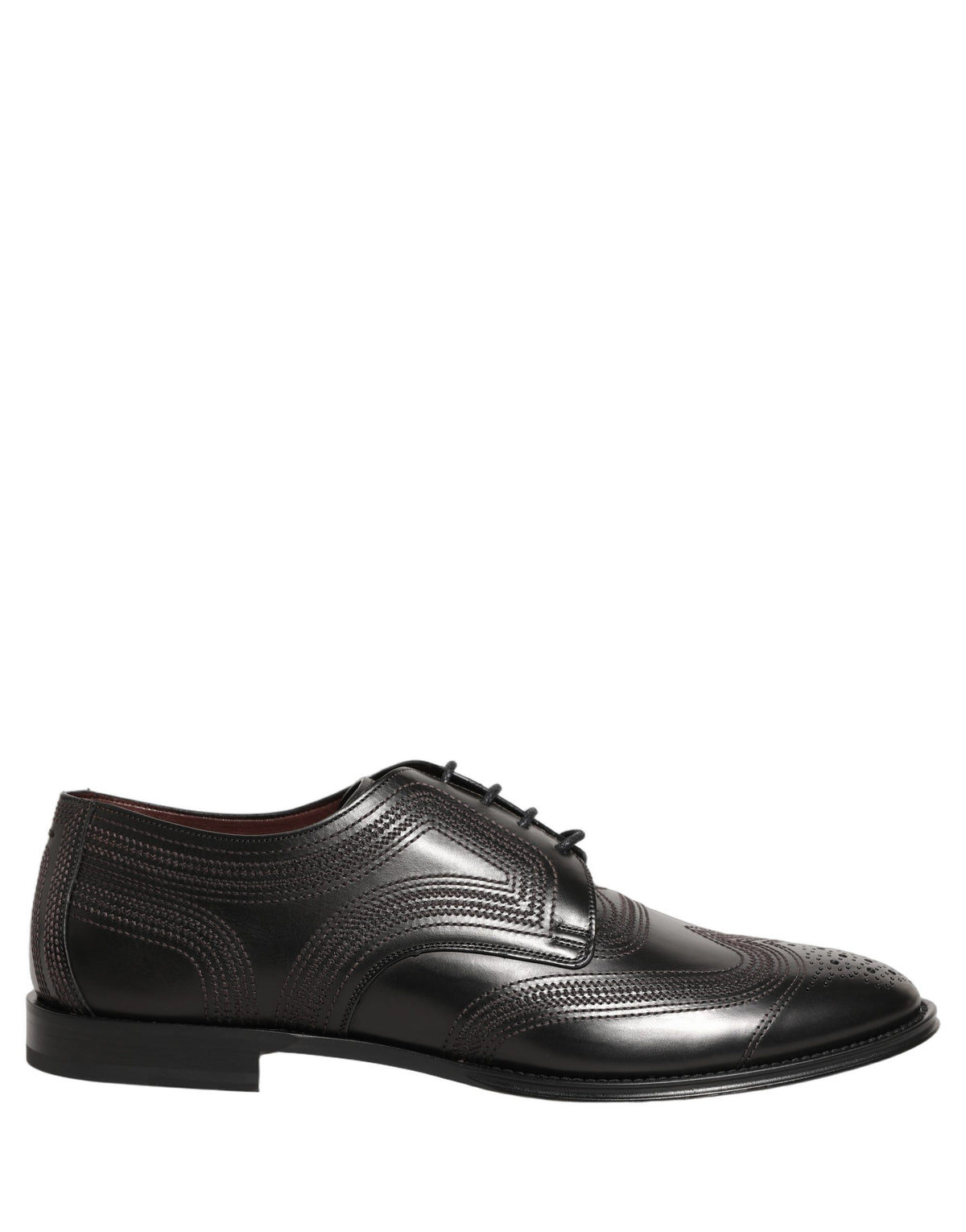 Dolce & Gabbana Black Leather Derby Lace-Up Shoes with Embroidery