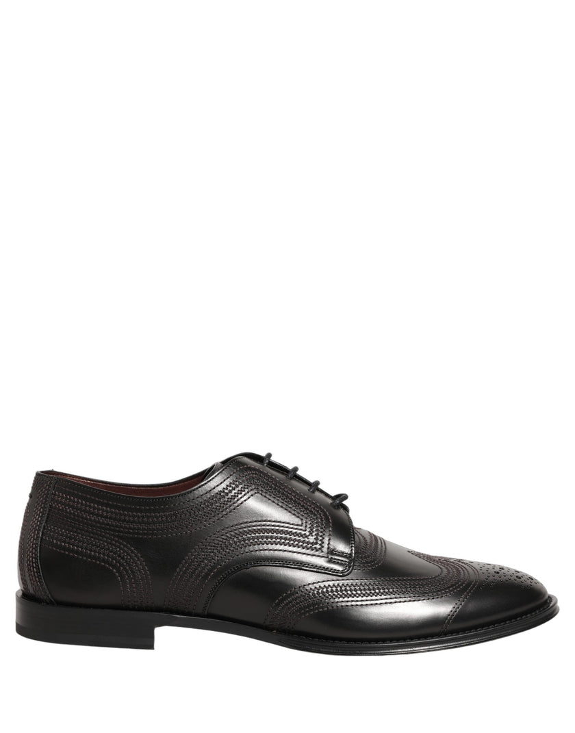 Dolce & Gabbana Schwarze Leder Derby-Schnürschuhe mit Stickerei