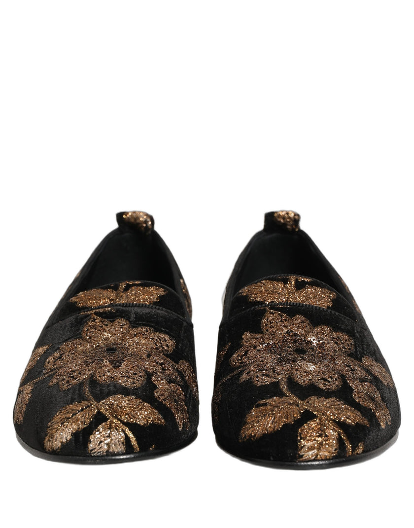 Dolce & Gabbana Schwarze Loafer aus Jacquard mit Blumenmuster