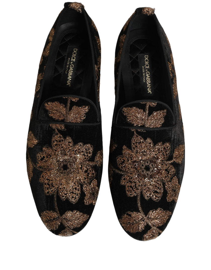 Dolce & Gabbana Schwarze Loafer aus Jacquard mit Blumenmuster