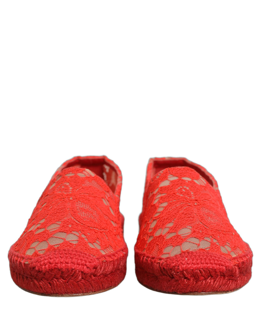 Dolce & Gabbana Red Taormina Lace Espadrille Ballerina Flats