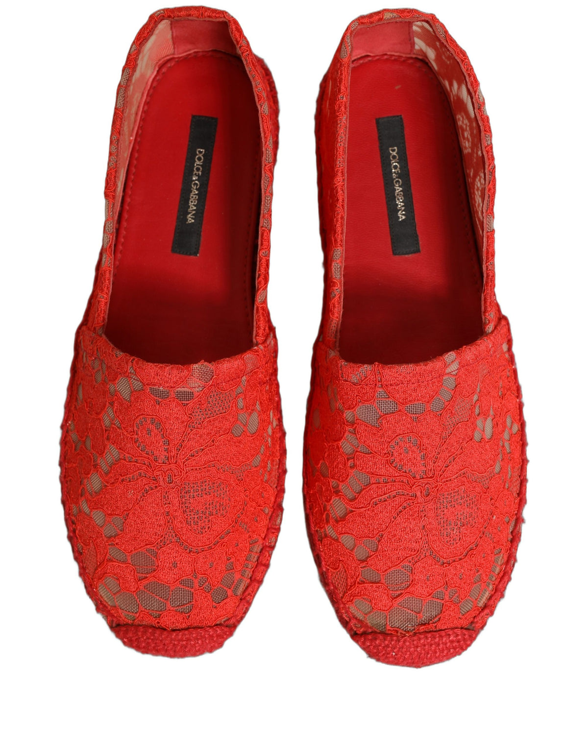 Dolce & Gabbana Red Taormina Lace Espadrille Ballerina Flats
