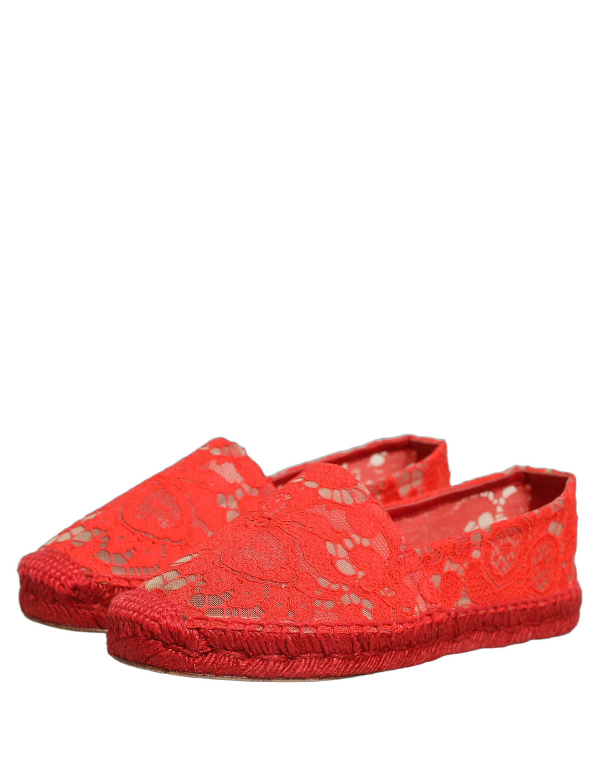 Dolce & Gabbana Red Taormina Lace Espadrille Ballerina Flats