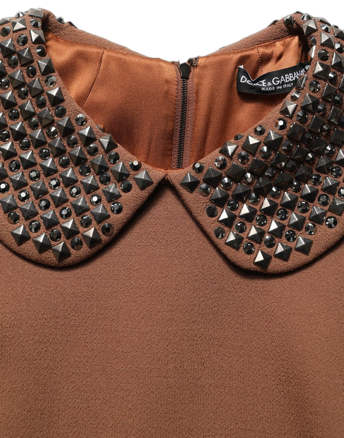 Dolce & Gabbana Brown Wool Rhinestone-Embellished Midi Dress
