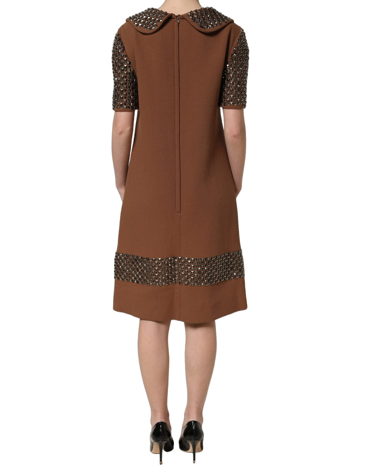 Dolce & Gabbana Brown Wool Rhinestone-Embellished Midi Dress