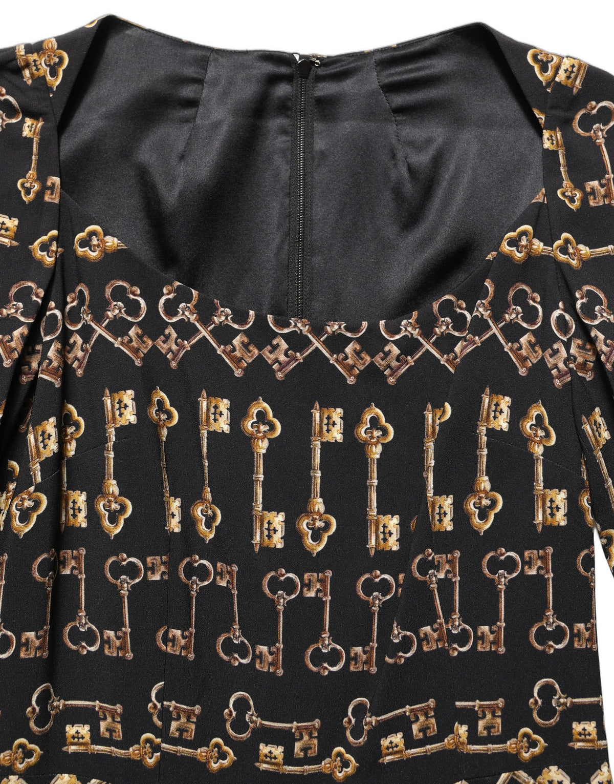 Dolce & Gabbana Black Sheath Dress with Long Sleeves and Key Print