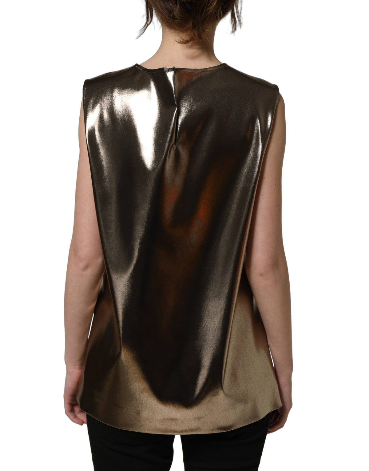 Dolce & Gabbana Sleeveless Metallic Bronze Round-Neck Tank Top