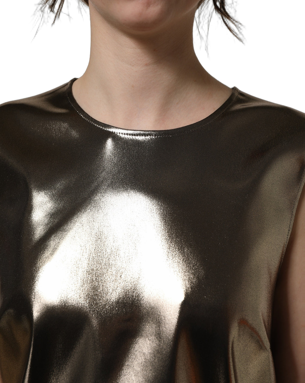Dolce & Gabbana Sleeveless Metallic Bronze Round-Neck Tank Top