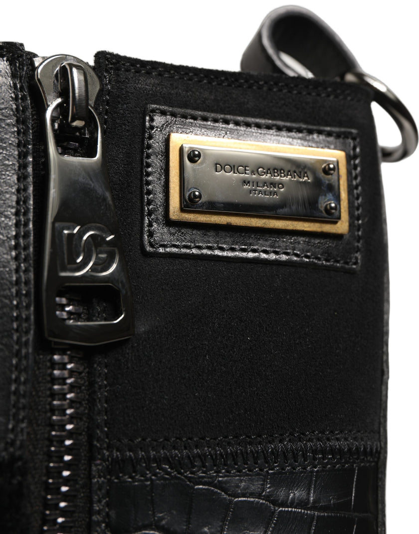 Dolce & Gabbana Schwarze Leder-Stiefeletten mit Patchwork-Optik