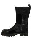 Dolce & Gabbana Schwarze Leder-Stiefeletten mit Patchwork-Optik