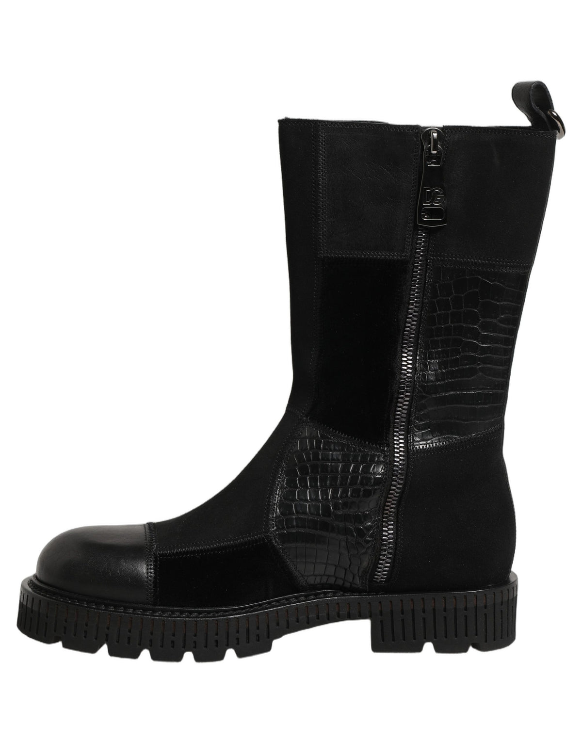 Dolce & Gabbana Schwarze Leder-Stiefeletten mit Patchwork-Optik