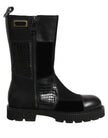 Dolce & Gabbana Schwarze Leder-Stiefeletten mit Patchwork-Optik