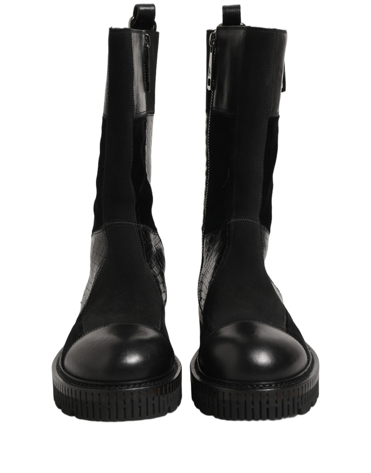 Dolce & Gabbana Schwarze Leder-Stiefeletten mit Patchwork-Optik