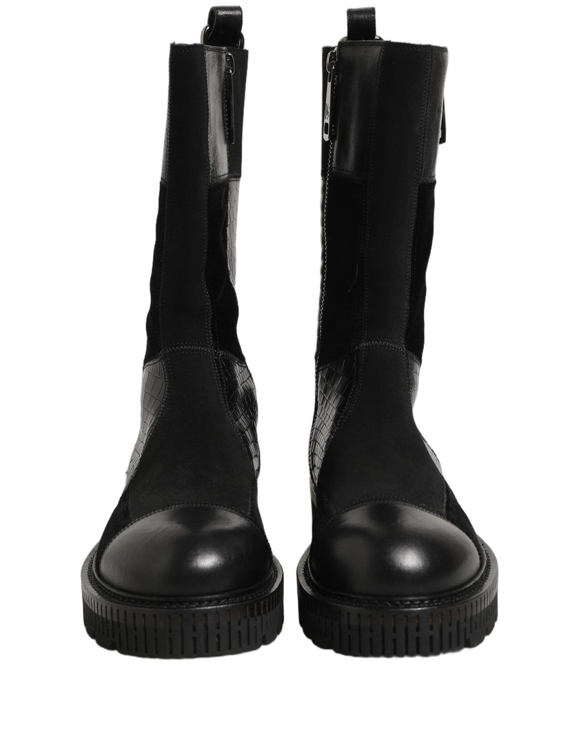 Dolce & Gabbana Schwarze Leder-Stiefeletten mit Patchwork-Optik